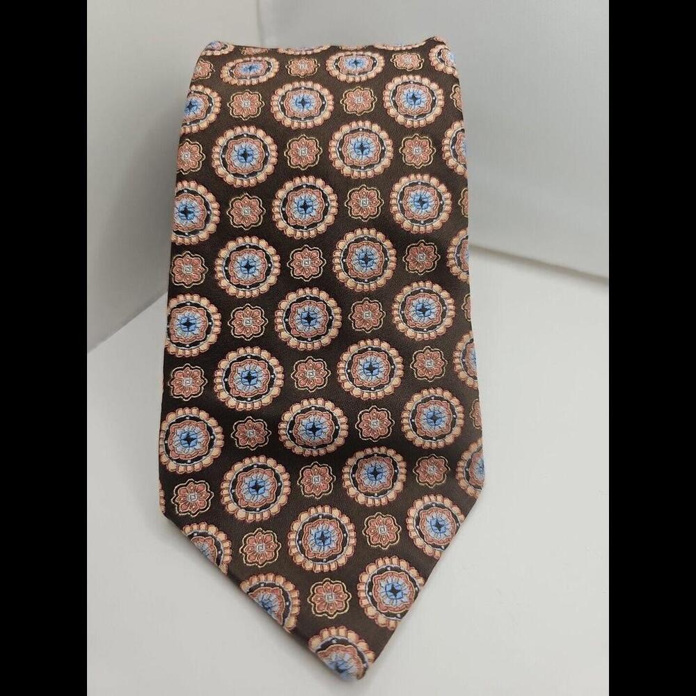 Ike‎ Behar New York Men's Silk Necktie Brown Blue Orange 3D Floral 3.5" x 60"